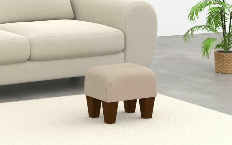 small button footstool in linen blush pink fabric