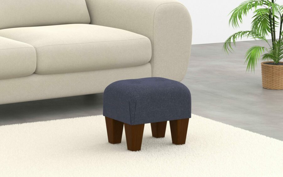 small button footstool in linen navy fabric