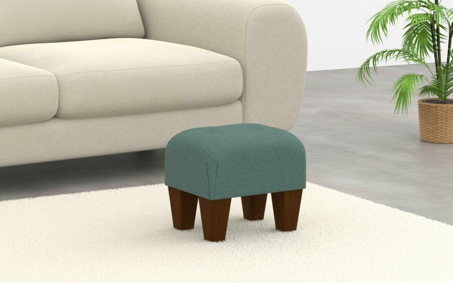 small button footstool in linen kingfisher green fabric