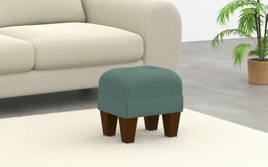 small button footstool in linen kingfisher green fabric