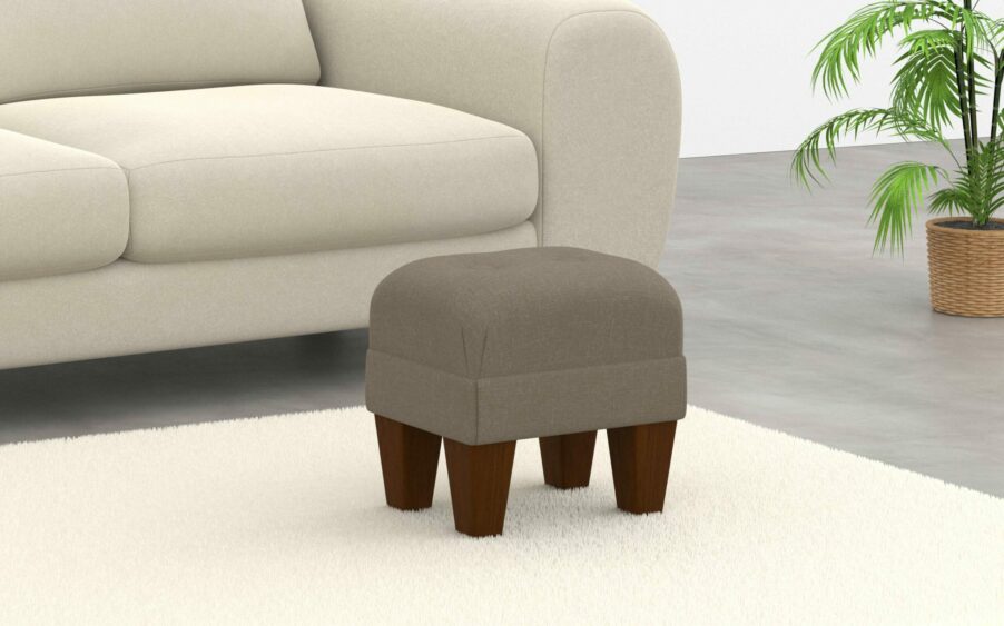 small button footstool in linen beige fabric