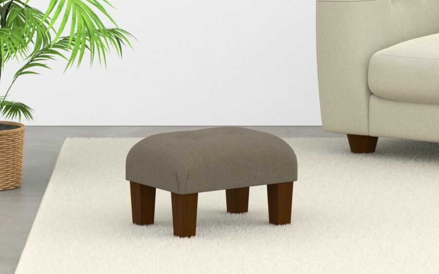 small button footstool in linen beige fabric