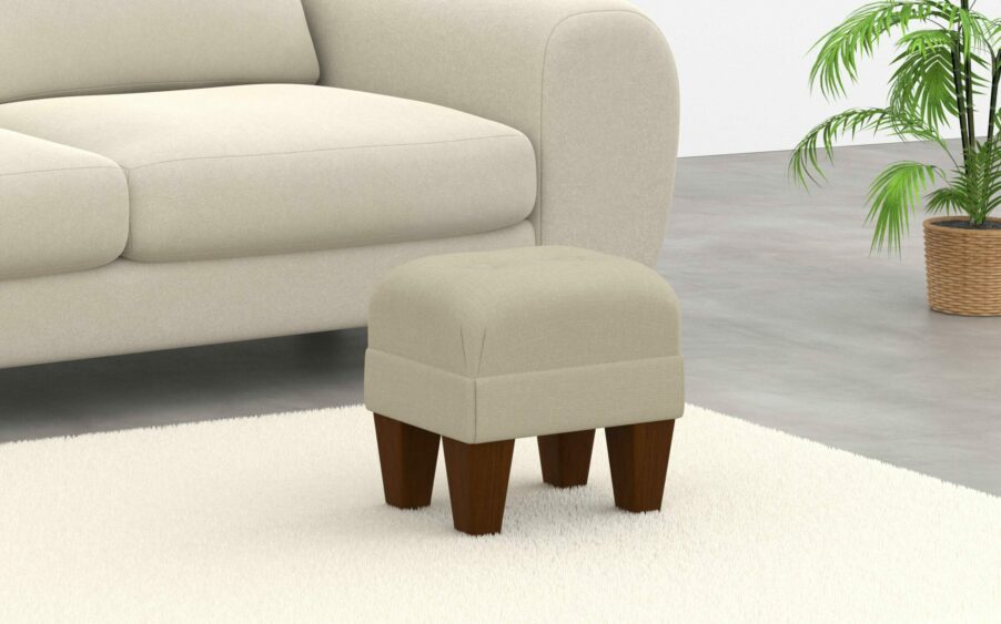 small button footstool in linen cream fabric