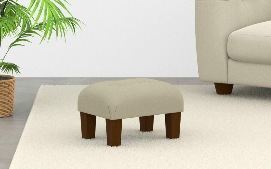 small button footstool in linen cream fabric