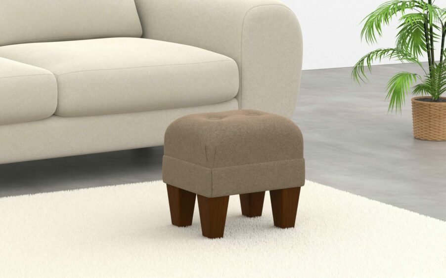 small button footstool in wool beige fabric