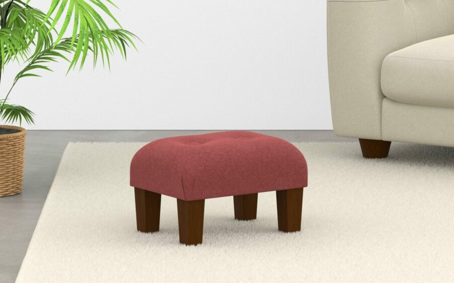 small button footstool in wool red fabric