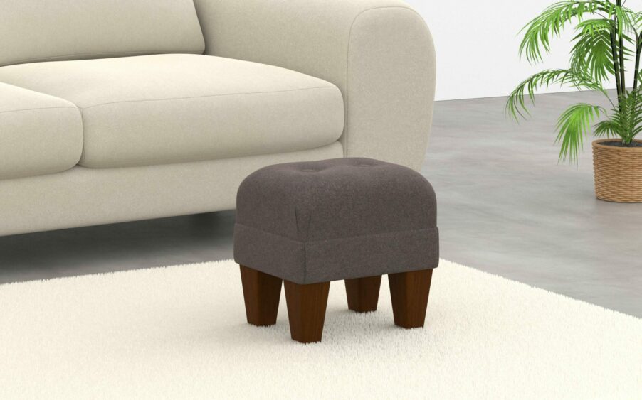 small button footstool in wool brown fabric