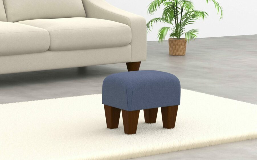 small footstool in linen blue fabric