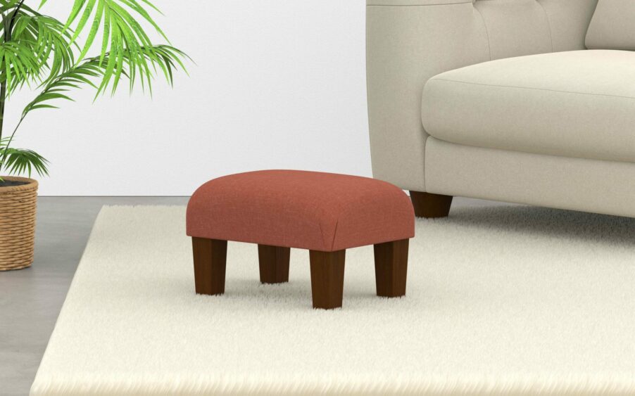 Small Footstool In Linen Red Orange Fabric