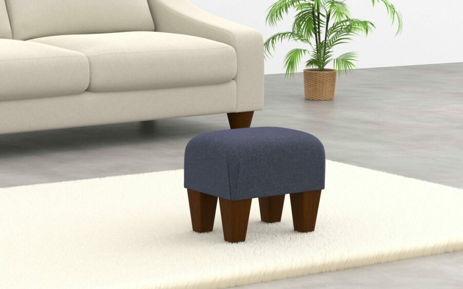 small footstool in linen navy fabric