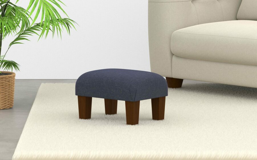 Small Footstool In Linen Navy Fabric