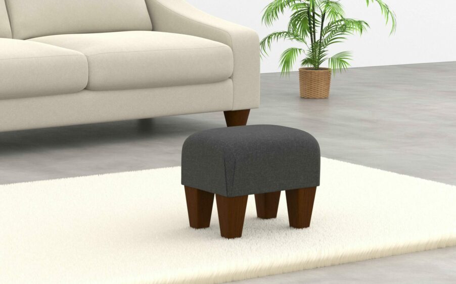small footstool in linen grey fabric