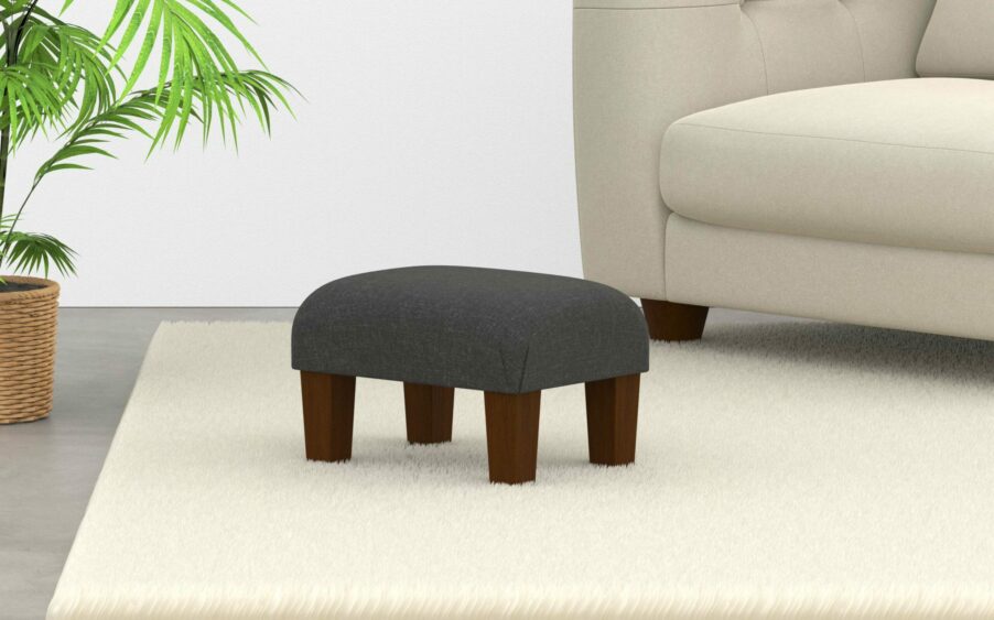 Small Footstool In Linen Grey Fabric