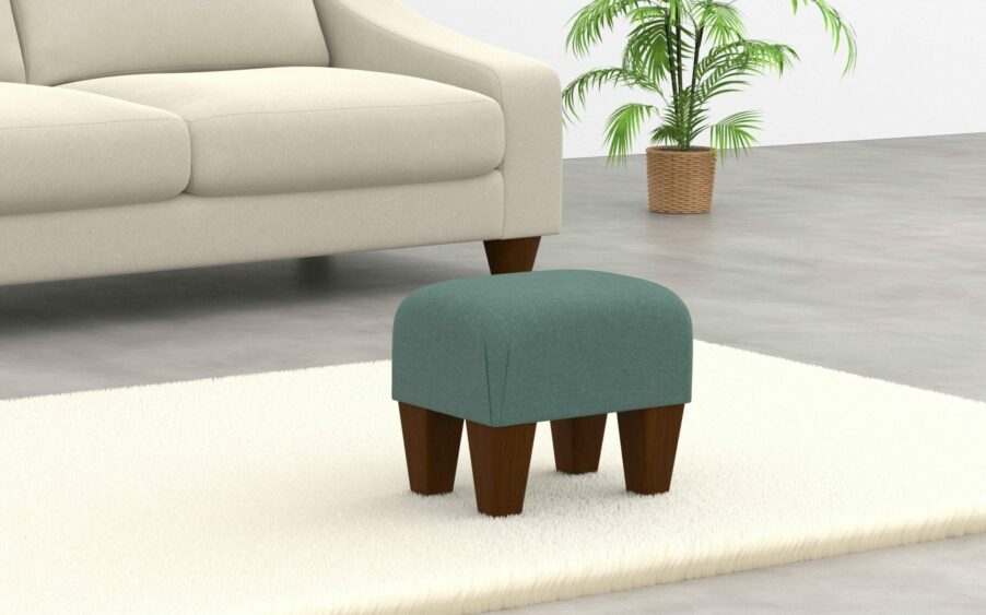 small footstool in linen kingfisher green fabric