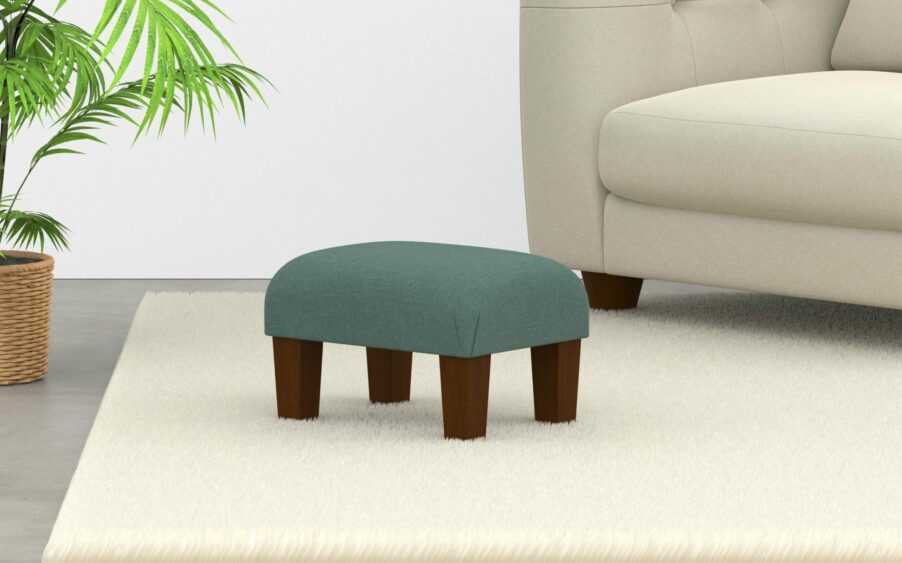 Small Footstool In Linen Kingfisher Green Fabric