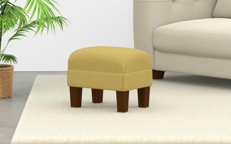 Small mini footstool with border in yellow linen fabric