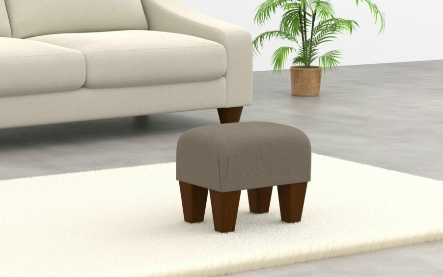 small footstool in linen beige fabric
