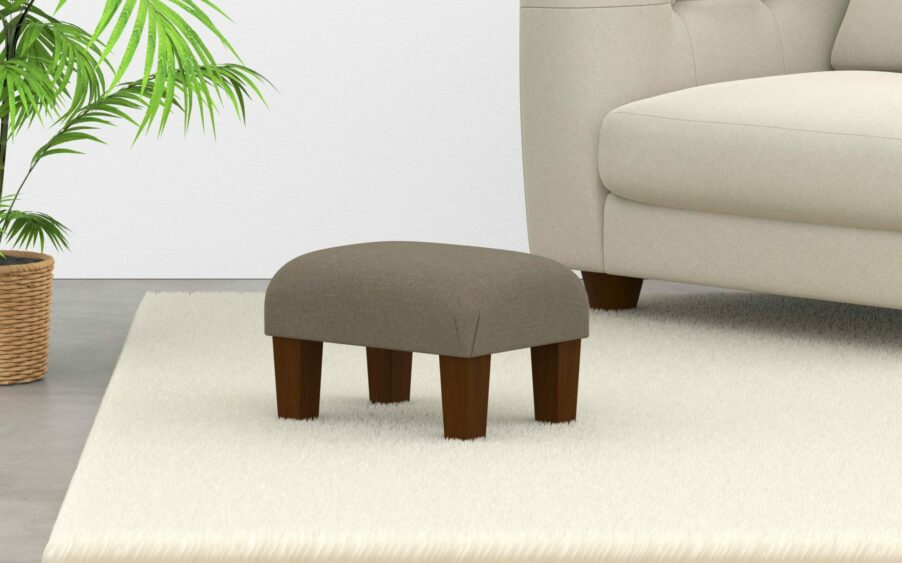Small Footstool In Linen Beige Fabric