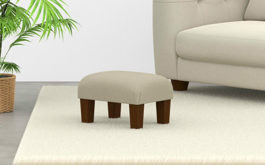 Small Footstool In Linen Cream Fabric