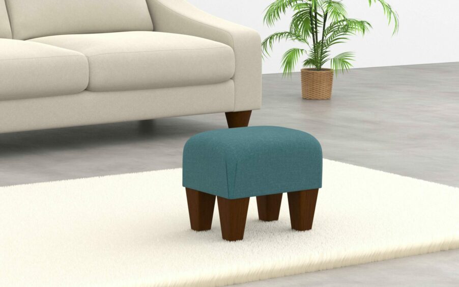 small footstool in linen teal fabric