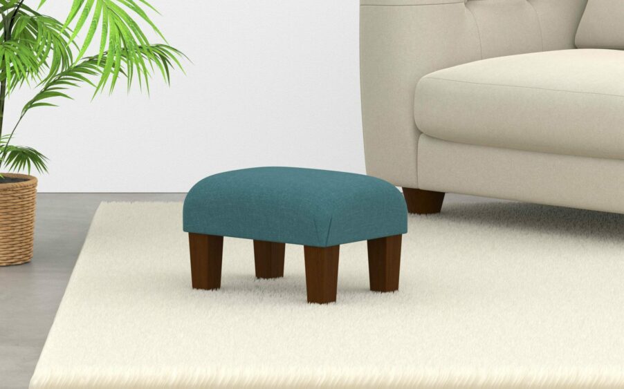 Small Footstool In Linen Teal Fabric