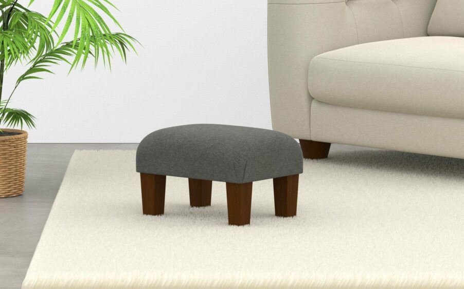 Small Footstool In Wool Grey Fabric