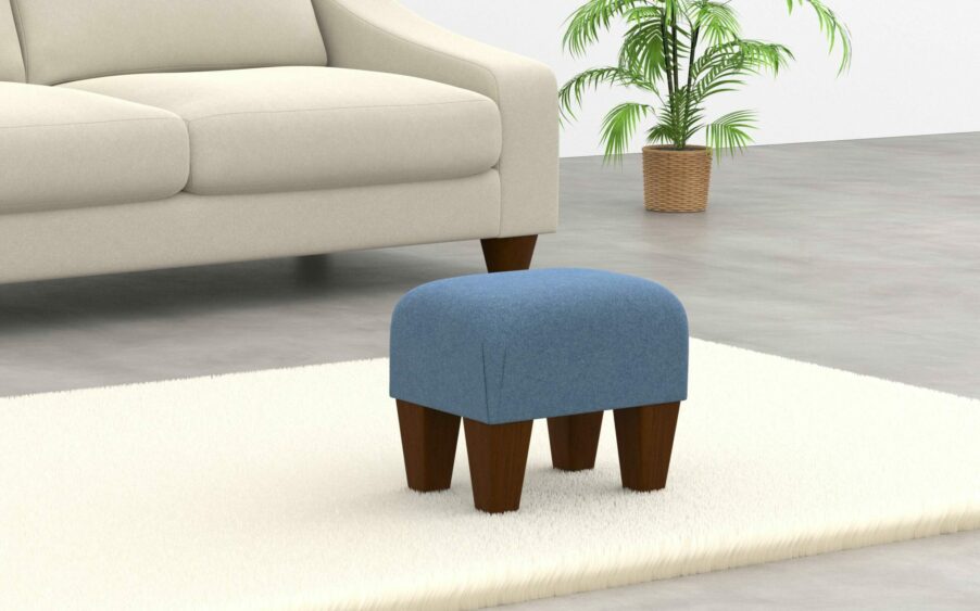 small footstool in wool light blue fabric