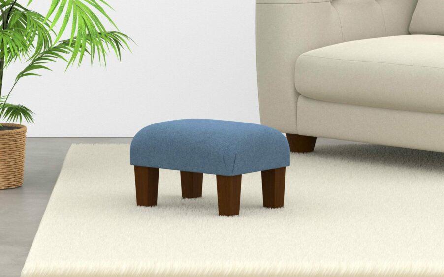 Small Footstool In Wool Light Blue Fabric