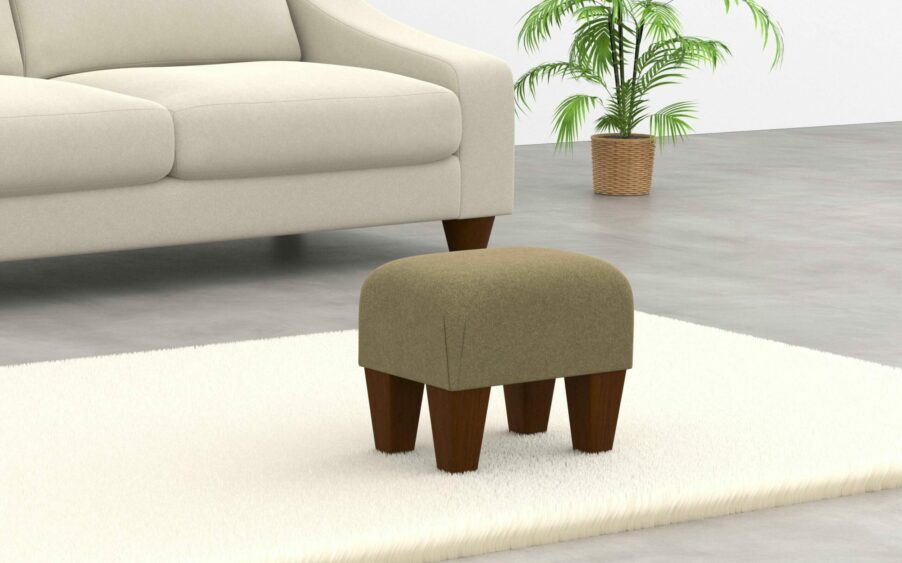 small footstool in wool olive green fabric
