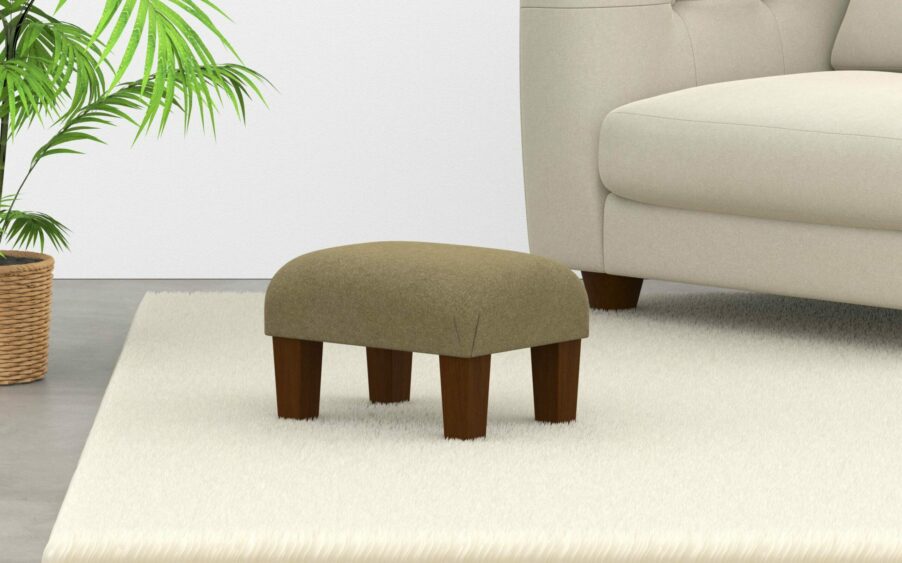 Small Footstool In Wool Olive Green Fabric