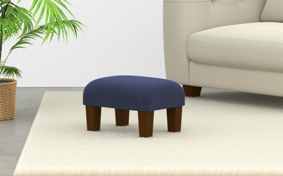Small Footstool In Wool Dark Blue Fabric
